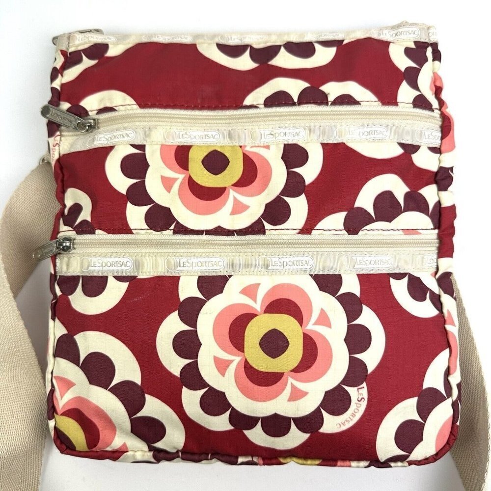 Lesportsac Kasey Crossbody Bag Red Floral Mayfair Nylon Handbag Purse - Picture 5 of 10